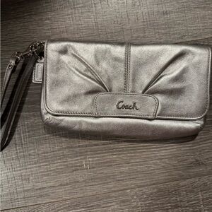 Coach Metallic Silver Wristlet Clutch
